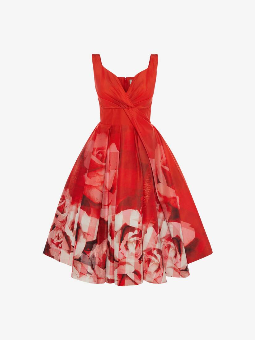 Vestidos Alexander McQueen Rose Check Midi Mujer - Rojos - Mexico 082-NUJCHL